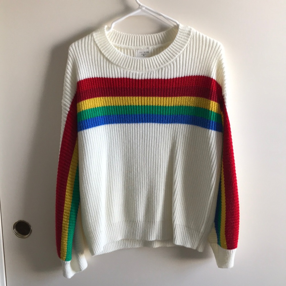 Ivy Rose Rainbow Striped White Sweater
